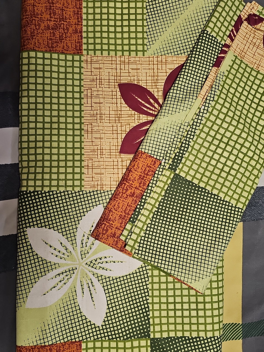 Green and Orange Patchwork Floral Cotton Fabric